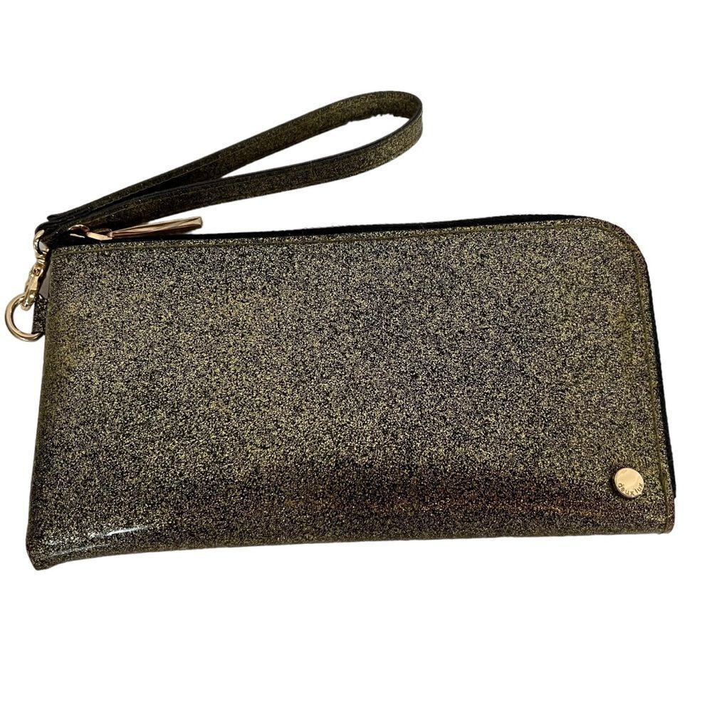 Deux Lux Gold Black Glitter Wristlet Wallet Clutch